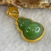 Natural Green Agate Chalcedony Hulu Pendant on S925 Sliver Gold Plated 2.28g 14.2 by 10.2 by 5.0mm - Huangs Jadeite and Jewelry Pte Ltd