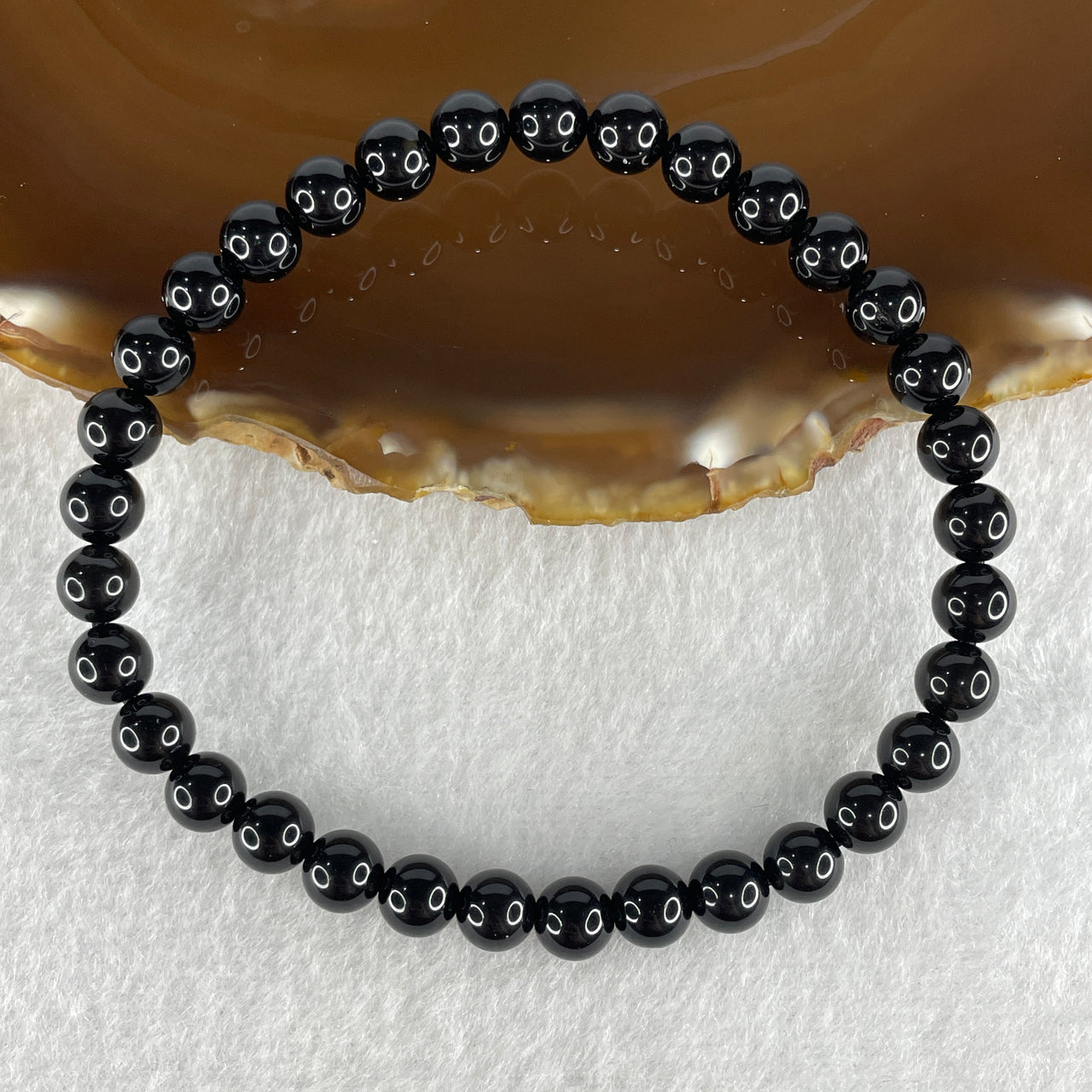 Natural Black Moldavite Meteorite Crystal Beads Bracelet 11.13g 18.5cm 6.6mm 33 Beads