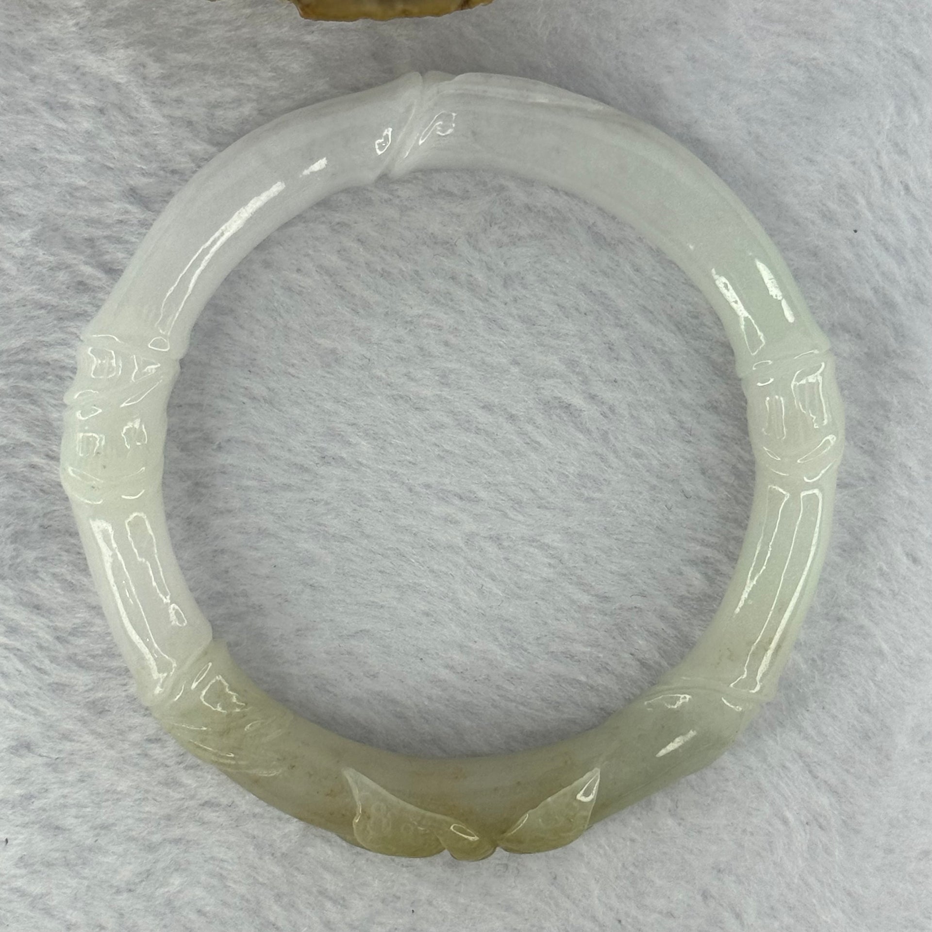 Type A Light Lavender and Yellow Jadeite Bamboo, Flower and Butterfly Bangle 55.16g 13.1 by 10.5mm Internal Diameter 59.9mm - Huangs Jadeite and Jewelry Pte Ltd