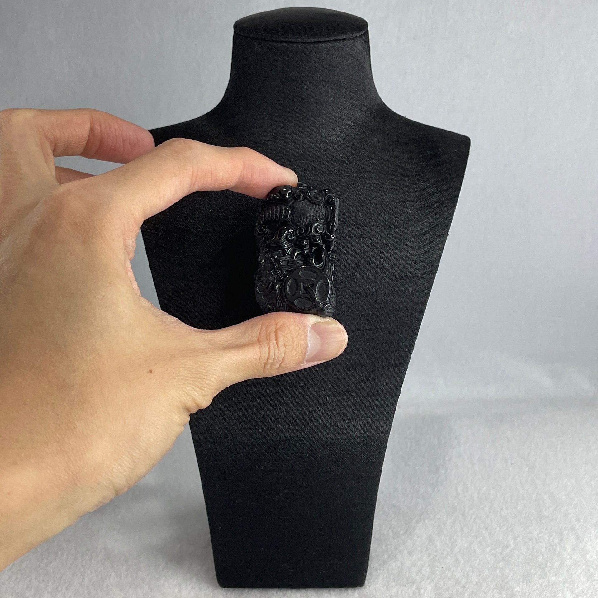 Certified Natural Type A Black Omphacite Jadeite Pixiu pair Pendant Each About 60.23g 49.5 by 27.7 by 20.8mm And 62.48g 50.3 by 28.7 by 21.0mm - Huangs Jadeite and Jewelry Pte Ltd