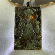 Natural Type A Dark Brown with Blueish Green Jadeite Cai Shen Ye God of Fortune Pendant 69.83g 73.2 by 47.9 by 9.0mm - Huangs Jadeite and Jewelry Pte Ltd