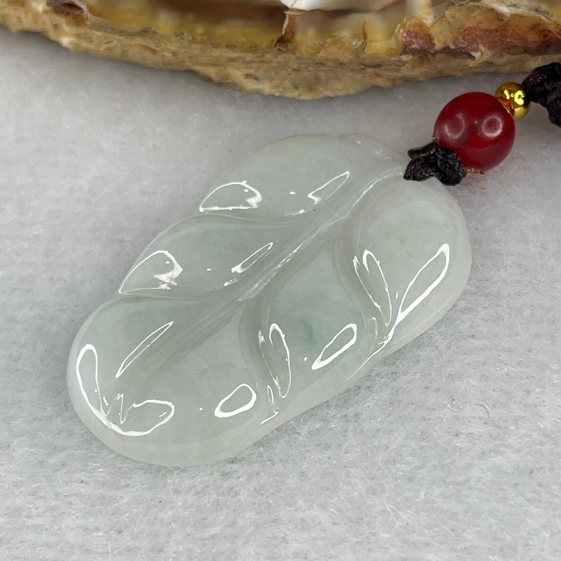 Type A Faint Green Lavender Jadeite Leaf Pendent 6.90g 31.7 by 21.4 by 4.0mm - Huangs Jadeite and Jewelry Pte Ltd