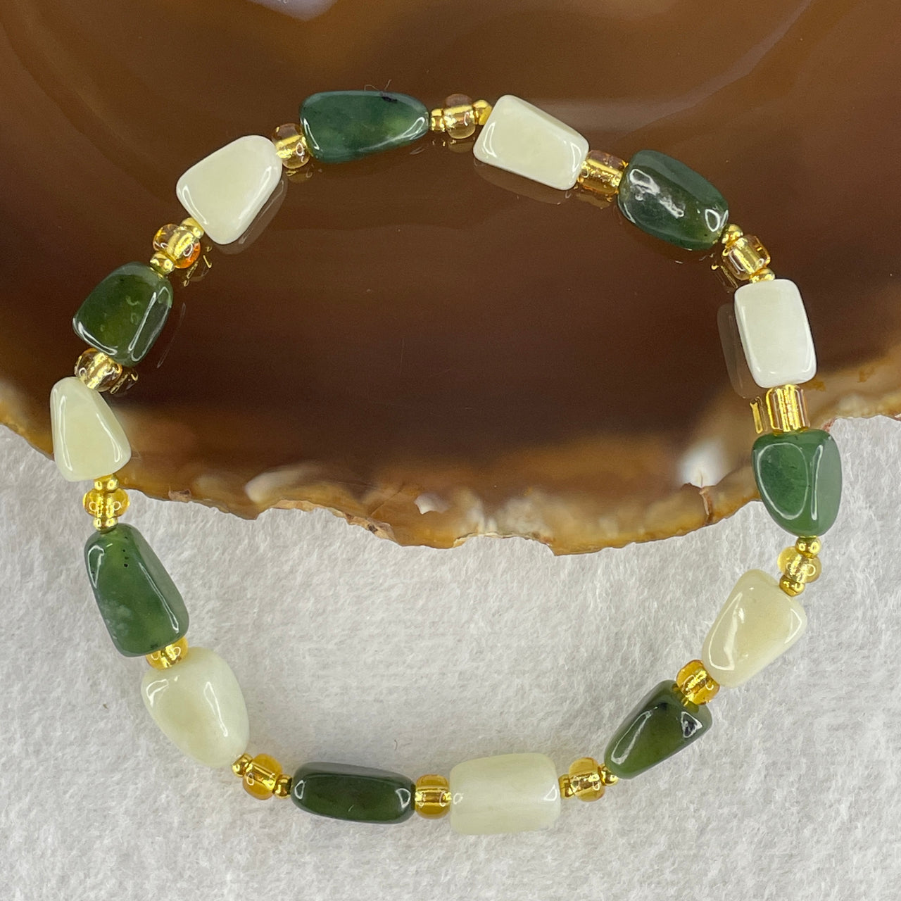 Natural Green Chalcedony Beads Bracelet 13.15g 18cm 7.2mm 14pcs