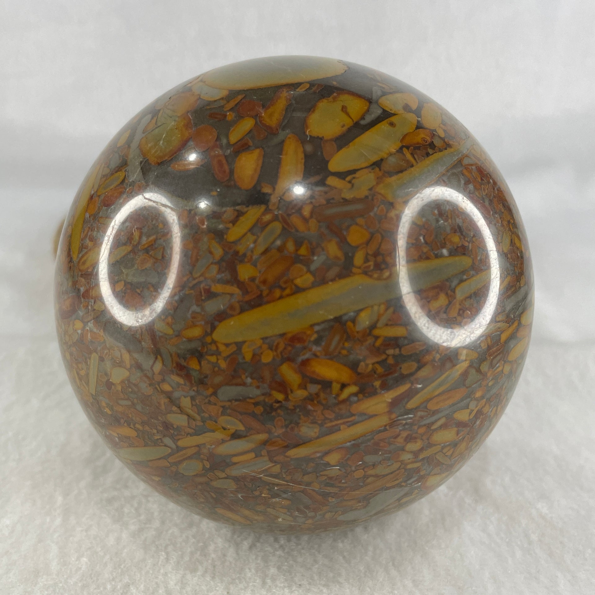 Natural Brecciated Jasper Ball Display with Wooden Stand 1641.2g 95.6 by 165.0mm - Huangs Jadeite and Jewelry Pte Ltd