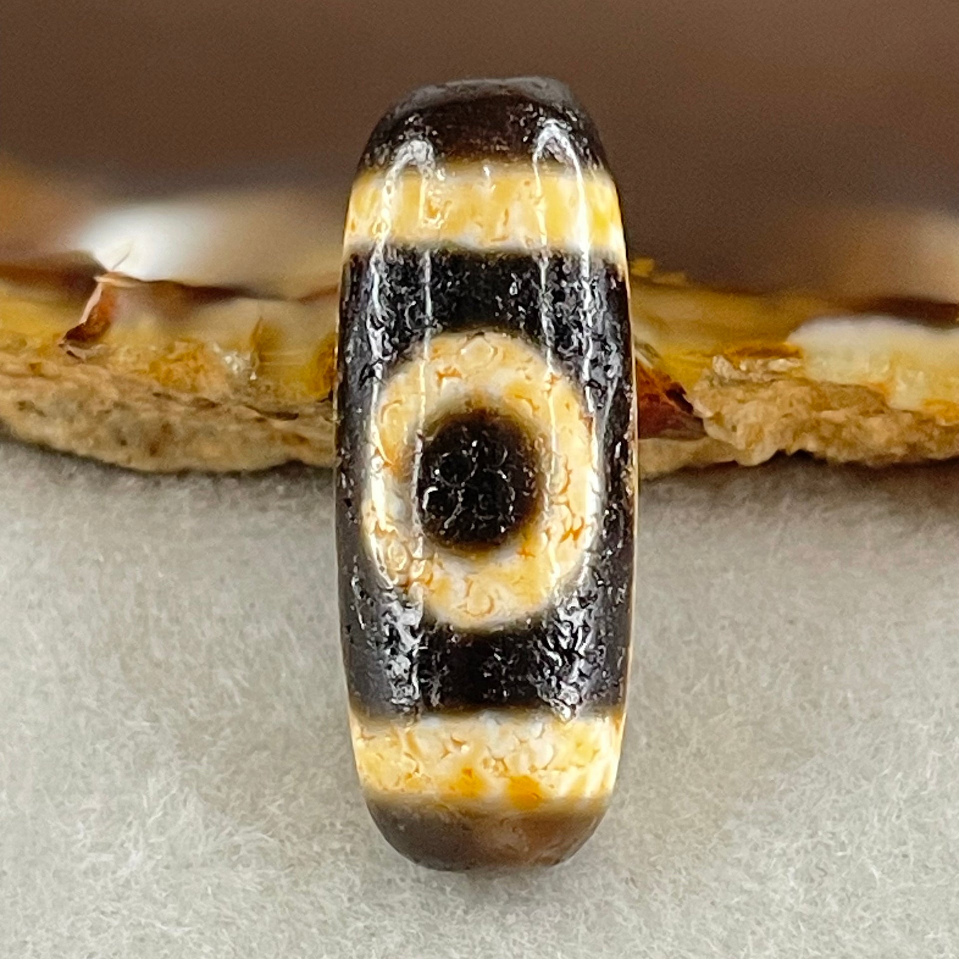 Natural Powerful Tibetan Old Oily Agate 2 Eyes Dzi Bead Heavenly Master (Tian Zhu) 二眼天诛 4.21g 26.7 by 10.2mm - Huangs Jadeite and Jewelry Pte Ltd