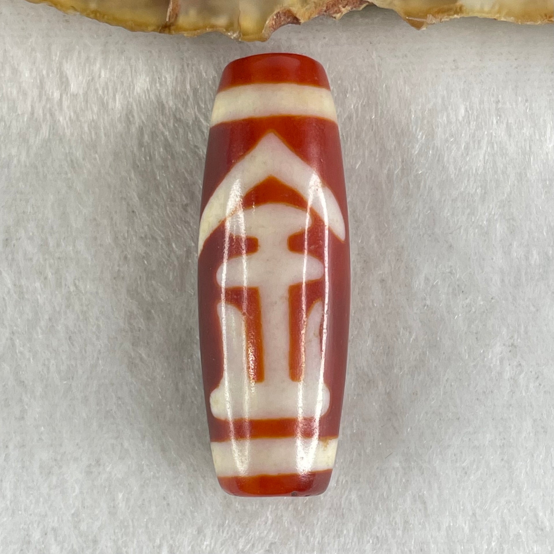 Natural Powerful Tibetan Old Oily Red White Agate One Eye Gold Metal Element Dzi Bead Heavenly Master (Tian Zhu) 一眼金天珠 10.47g 38.2 by 13.4mm - Huangs Jadeite and Jewelry Pte Ltd