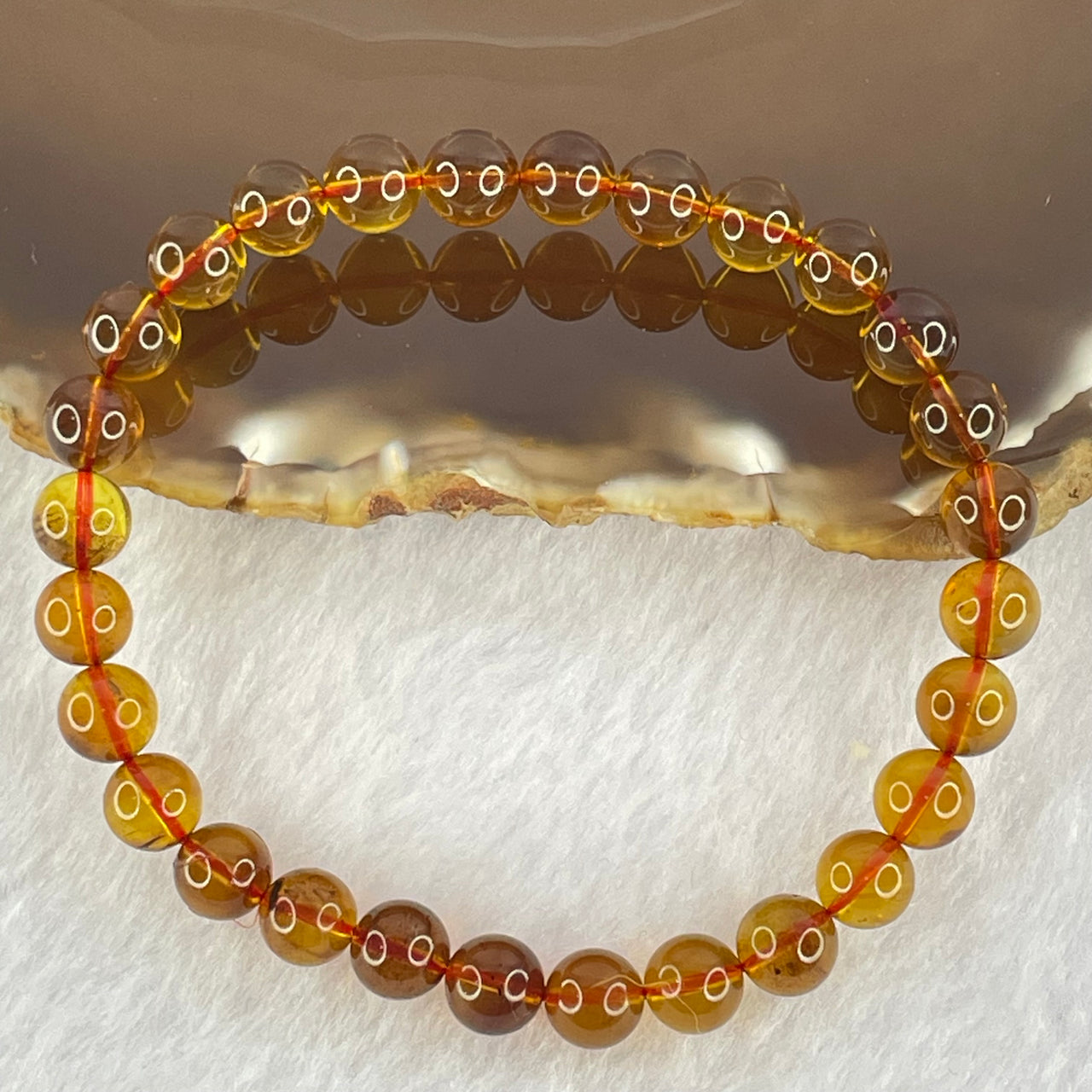 Natural Purple Amber Beads Bracelet 天然紫蜜琥珀手链 4.28g 15.5cm 6.6mm 28 Beads - Huangs Jadeite and Jewelry Pte Ltd