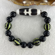 Natural Black Agate Beads with Nectar Vessel Dzi Bead Bracelet 29.97g 14cm 40.0 by 11.6mm Vessel - 10.1mm 10 Beads - Huangs Jadeite and Jewelry Pte Ltd
