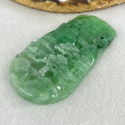 Type A Semi Icy Bright Green Jadeite Double Sided Shan Shui with Gui Ren Benefactor Pendant 47.64g 76.5 by 39.9 by 9.0mm - Huangs Jadeite and Jewelry Pte Ltd