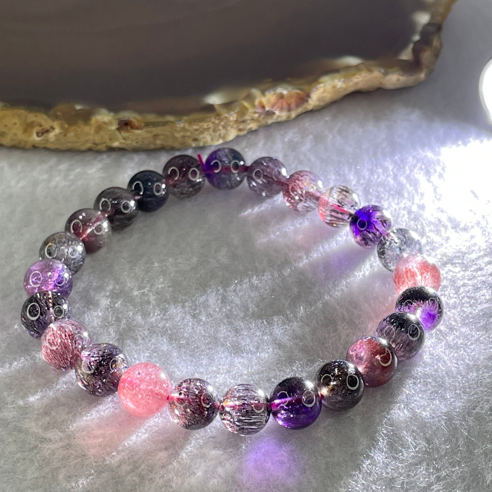 Good Grade Blackcurrant Super 7 Beads Bracelet 18.43g 16.5cm 8.4mm 24 Beads - Huangs Jadeite and Jewelry Pte Ltd