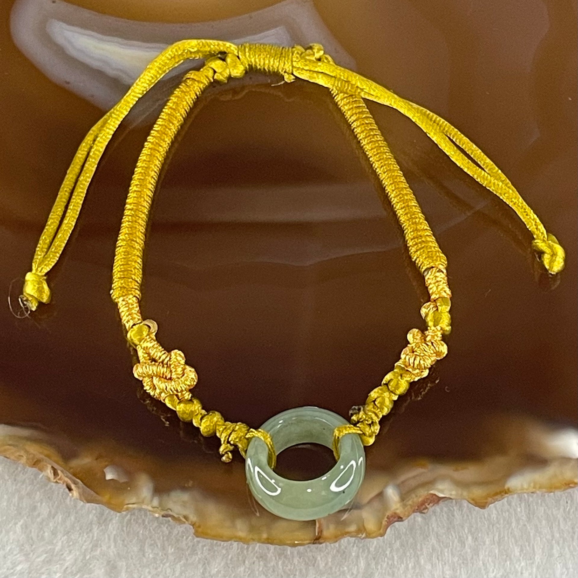 Type A Blueish Green Jadeite Ping An Kou String Bracelet 2.96g 15.1 by 6.3mm - Huangs Jadeite and Jewelry Pte Ltd