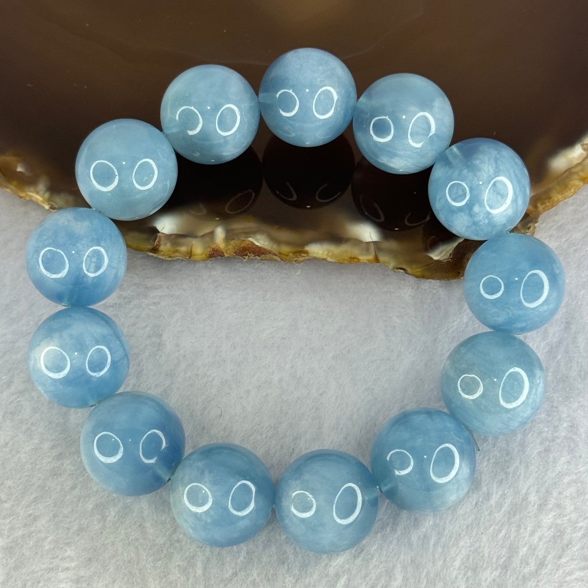 Natural Aquamarine Beads Bracelet 77.27g 18cm 16.3mm by 13 Beads - Huangs Jadeite and Jewelry Pte Ltd