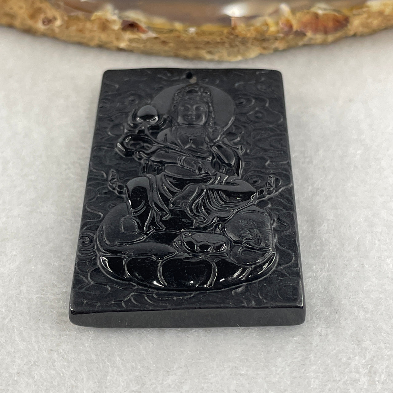 Certified Type A Opaque Black Omphacite Jadeite Samantabhadra Bodhisattva on Elephant & Jade Emperor Pendant | Action & Celestial Governance Talisman (32.56g | 51.4 x 31.9 x 8.2mm)