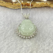 Type A Faint Lavender to White Milo Buddha with Crystals in S925 Sliver Pendant and Necklace 7.47g 16.8 by 16.8 by 9.0mm - Huangs Jadeite and Jewelry Pte Ltd