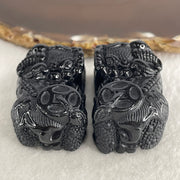 Certified Natural Type A Black Omphacite Jadeite Pixiu pair Pendant Each About 62.82g 49.5 by 28.0 by 21.6mm And 58.24g 50.2 by 28.5 by 19.9mm - Huangs Jadeite and Jewelry Pte Ltd