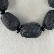 Type A Opaque Black Omphacite Jadeite Guan Yin Head Beads Bracelet 117.05g 16cm 19.7mm 8 Beads - Huangs Jadeite and Jewelry Pte Ltd