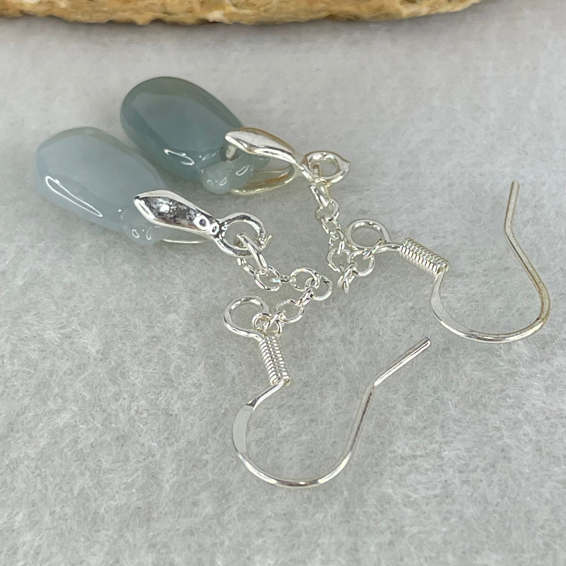 Type A Intense Greyish Lavender Jadeite Pineapple in S925 Sliver Earrings 2.45g 12.9 by 7.2 by 3.9mm - Huangs Jadeite and Jewelry Pte Ltd