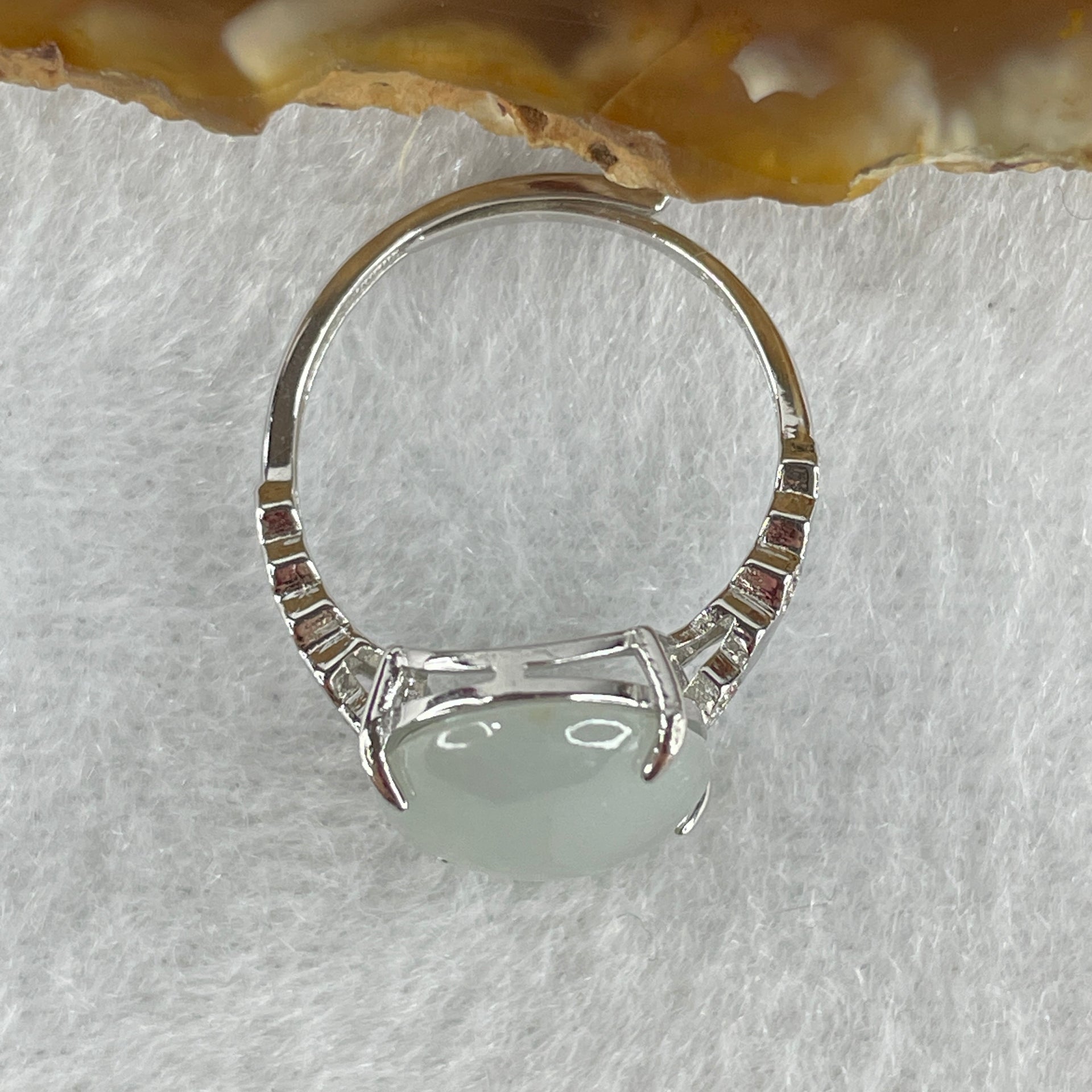Natural Type A Semi Icy Faint Lavender Jadeite Oval Shape Cabouchon in S925 Silver Ring (Adjustable Size) 2.70g 14.8 by 11.1 by 4.5mm - Huangs Jadeite and Jewelry Pte Ltd