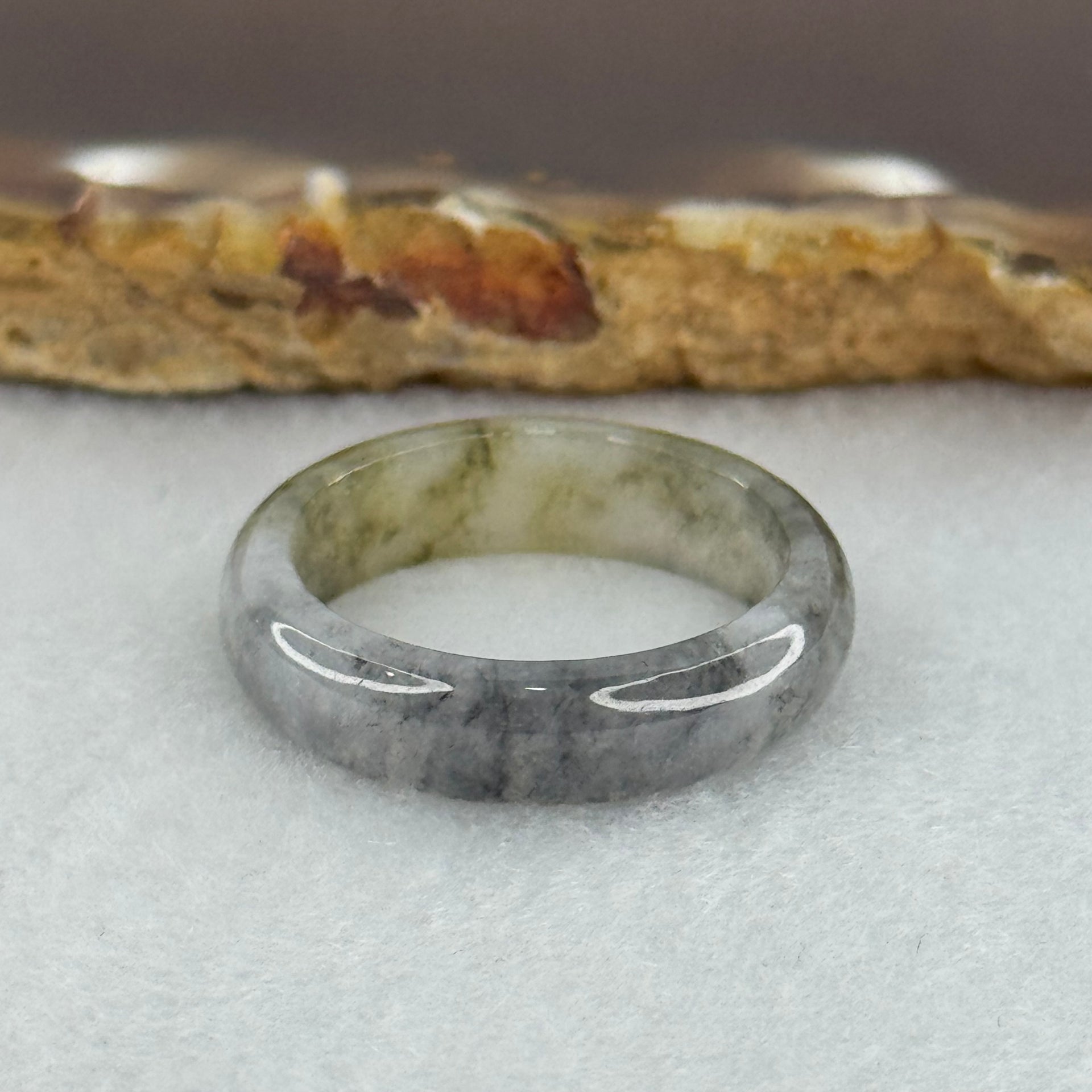 Type A Icy Wuji Black Grey with Yellow Jadeite Ring 3.21g 5.8 by 3.2mm US9.2 HK20.5 (Very Slight Internal Fine Line) - Huangs Jadeite and Jewelry Pte Ltd