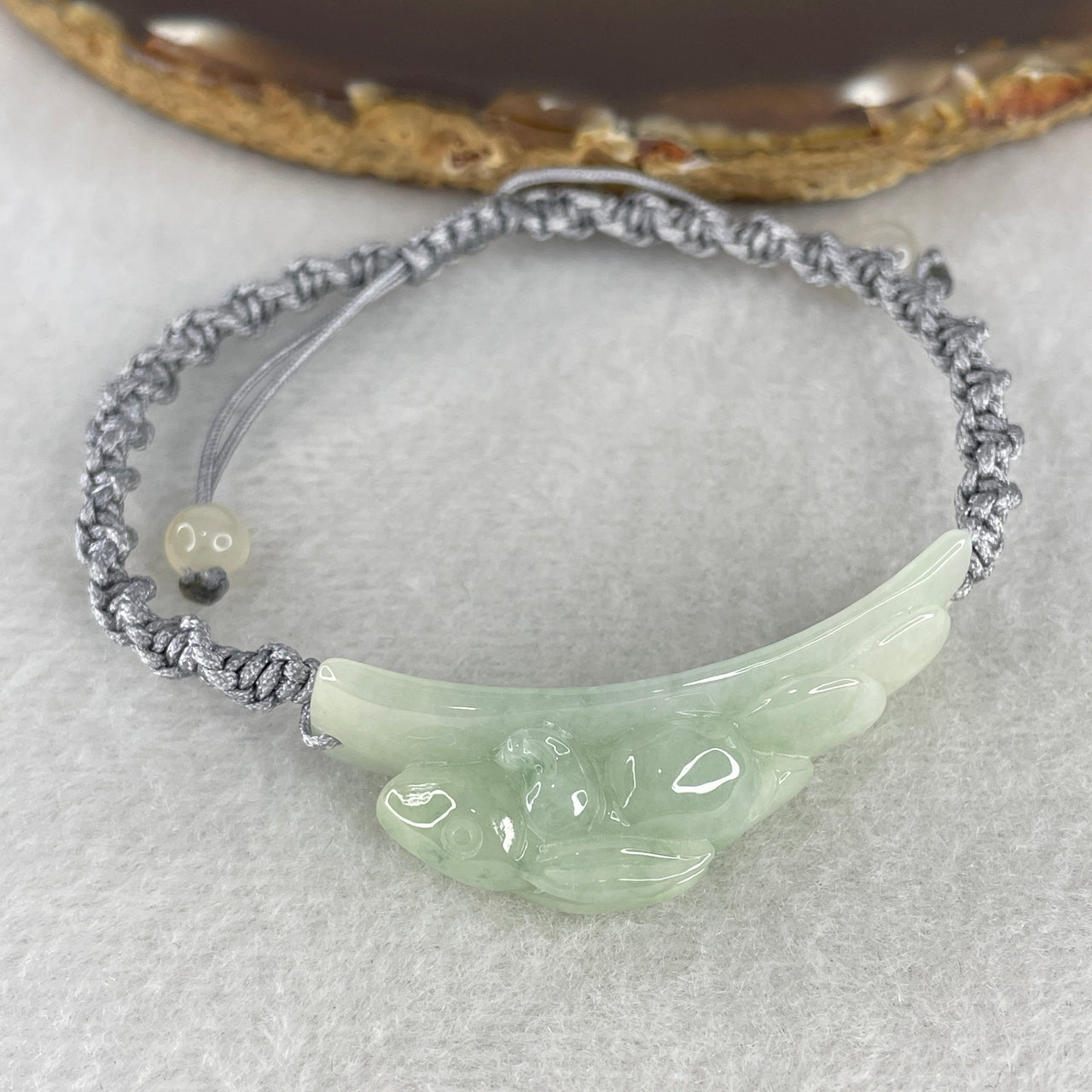 Natural Type A Light Blueish Green Jadeite Rabbit with Coins 45.0x12.3x12.5mm Bracelet | Adjustable 17-20cm Zodic Wealth Talisman Carved Bar Amulet (12.46g)