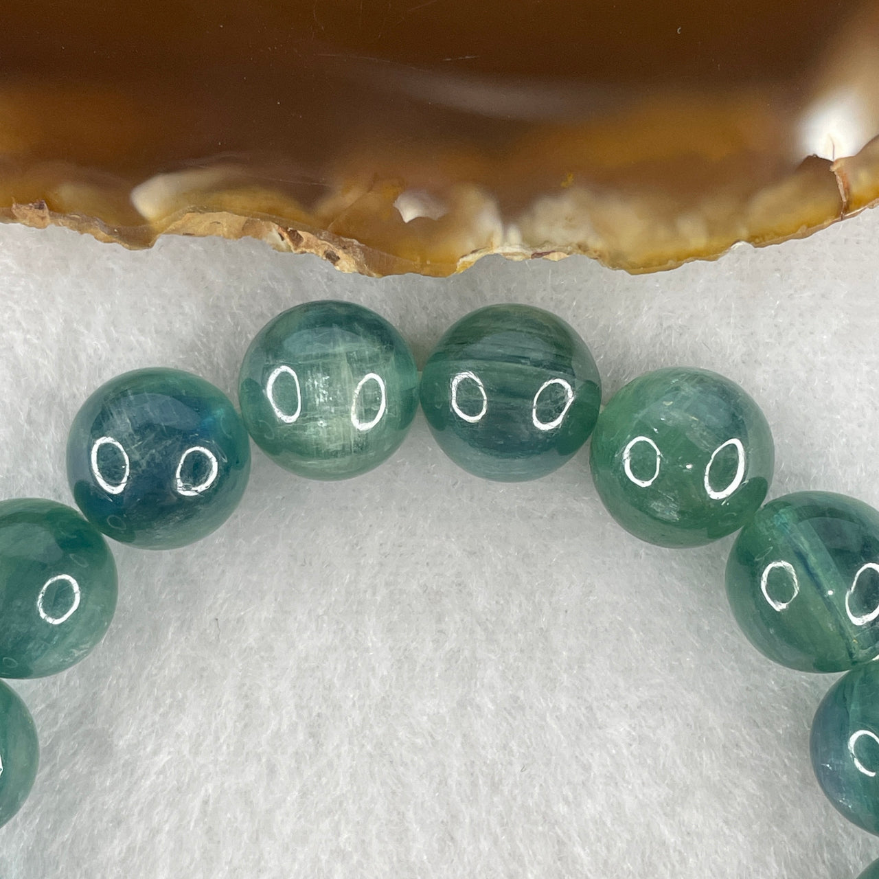 Certified Very Good Grade Natural Cat's Eye Bluish Green Kyanite Beads Bracelet | 11.7mm Ocean Teal Alignment (50.896g | 16cm Wrist Sizing | 17 Beads)