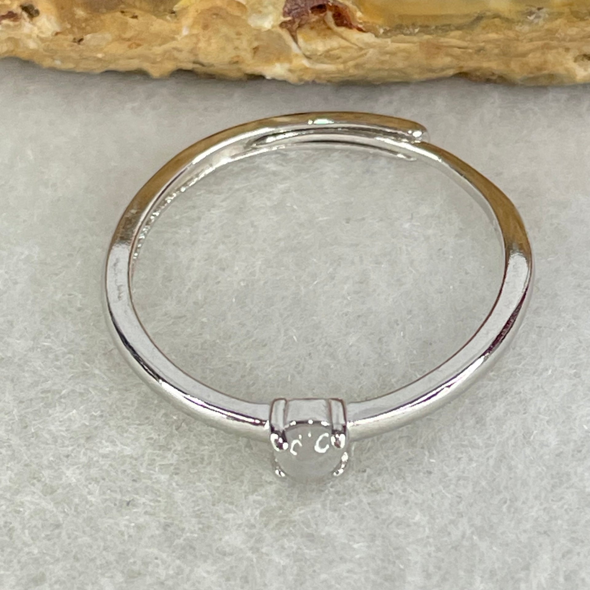 Type A Semi Icy Lavender Cabochon Jadeite in S925 Sliver Ring (Adjustable Size) 0.87g 3.3 by 1.5mm - Huangs Jadeite and Jewelry Pte Ltd