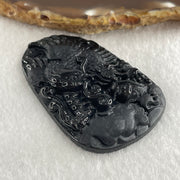 Type A Opaque to Partial Translucent Black Omphacite Jadeite Eagle Fish and Lotus Leaf Pendant 29.55g 60.1 by 38.1 by 8.0mm - Huangs Jadeite and Jewelry Pte Ltd