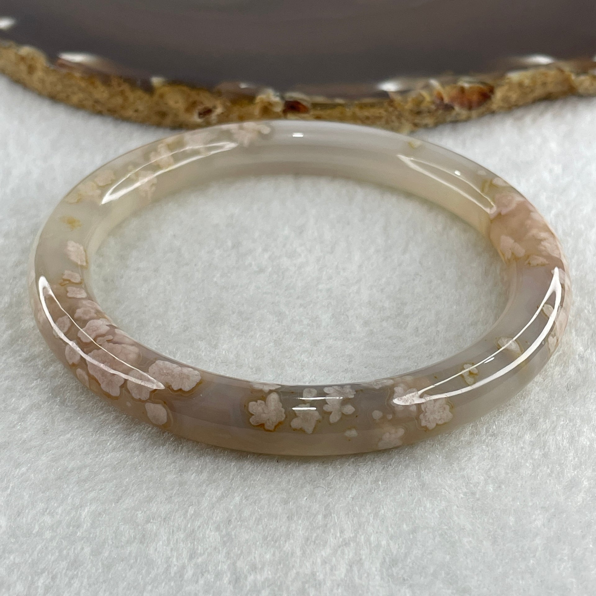 Natural Purple Flower Agate Bangle 39.10g Internal Diameter 63.7mm 9.2 by 9.3mm (Perfect) - Huangs Jadeite and Jewelry Pte Ltd