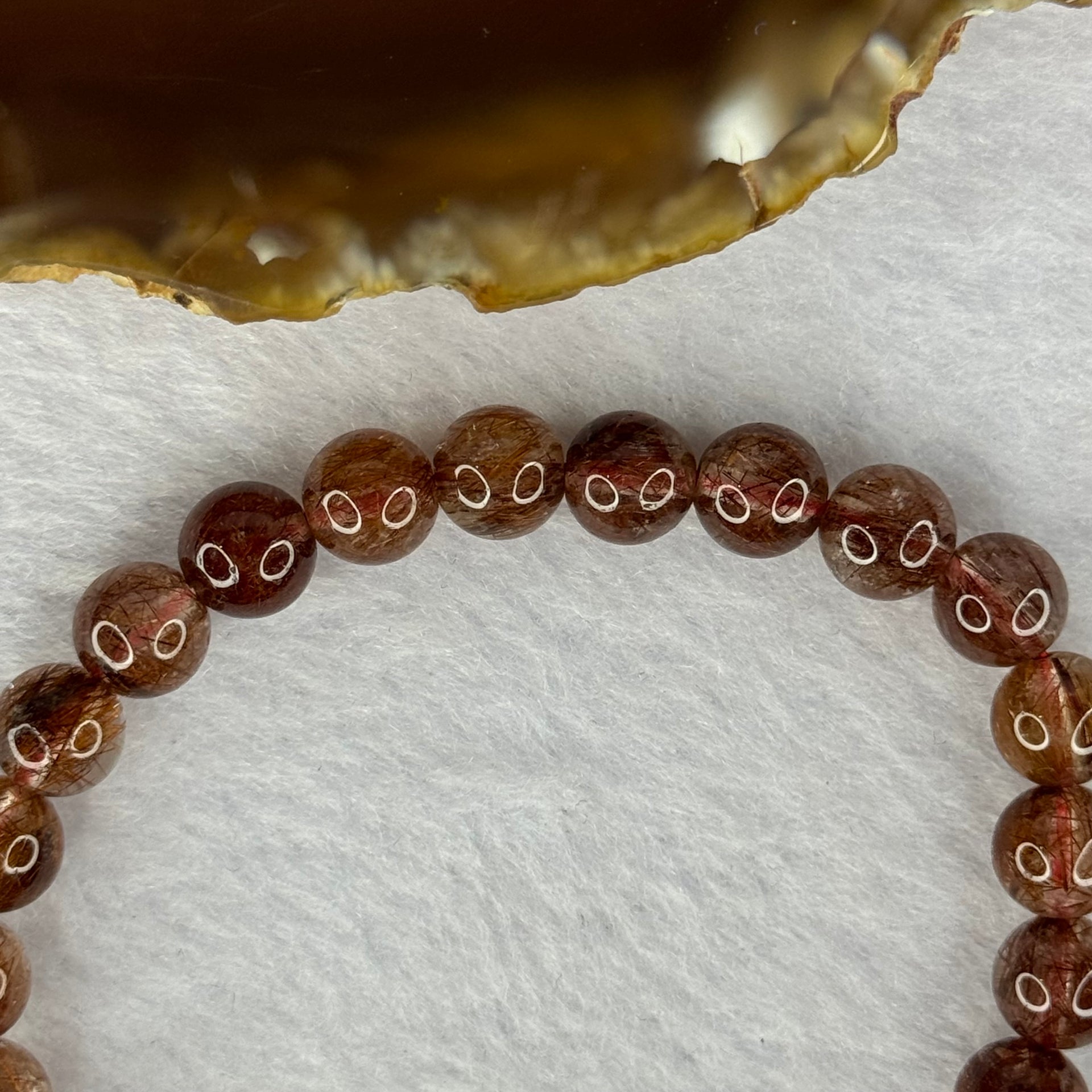 Natural Copper Rutilated Quartz Beads Bracelet 天然銅髮晶手镯 16.12g 16cm 7.9mm 25 Beads - Huangs Jadeite and Jewelry Pte Ltd