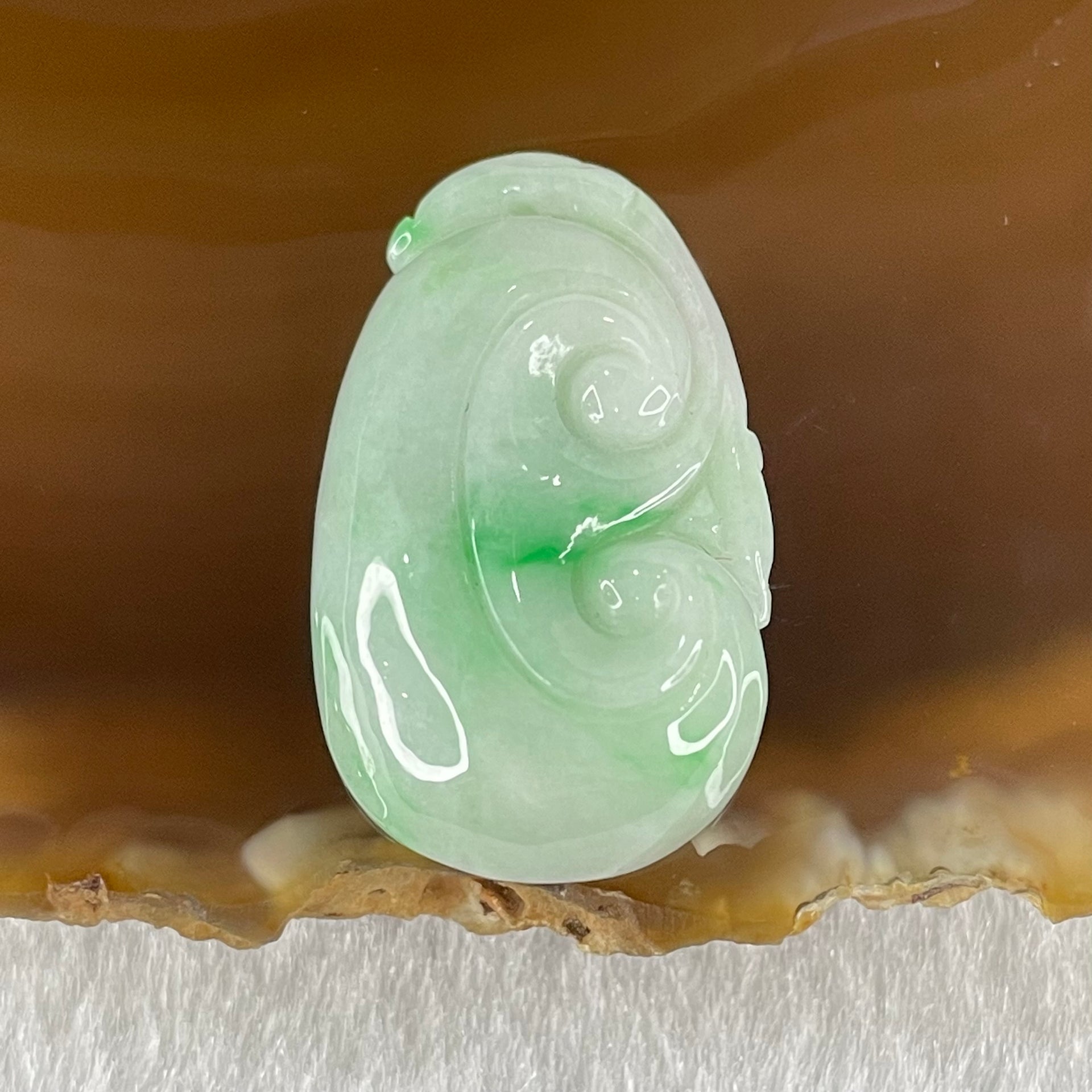 Type A Faint Green Lavender with Spicy Green Patches Jadeite Ruyi Pendant 5.86g 29.2 by 17.4 by 6.5mm - Huangs Jadeite and Jewelry Pte Ltd