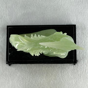 Natural Green Serpentine Phoenix Birds on Tree with Wooden Stand Display 366.6g 139.0 by 198.0 by 75.0mm - Huangs Jadeite and Jewelry Pte Ltd