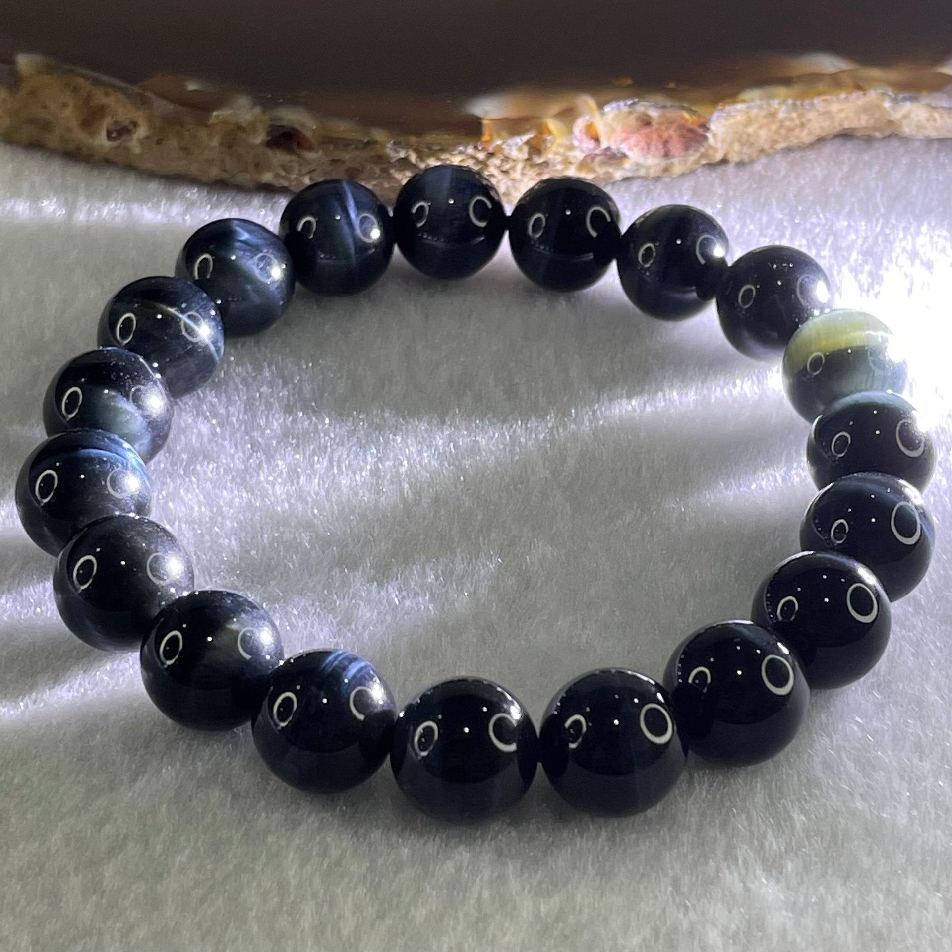 Natural Blue Tiger Eye Quartz Beads Bracelet 29.18g 16.5cm 10.5mm 19 Beads - Huangs Jadeite and Jewelry Pte Ltd