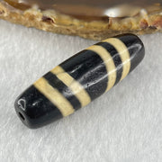 Natural Powerful Tibetan Old Oily Black with Yellowish White Agate 4 Lines Bead Heavenly Master (Tian Zhu) 10.29g 39.2 by 13.0mm - Huangs Jadeite and Jewelry Pte Ltd