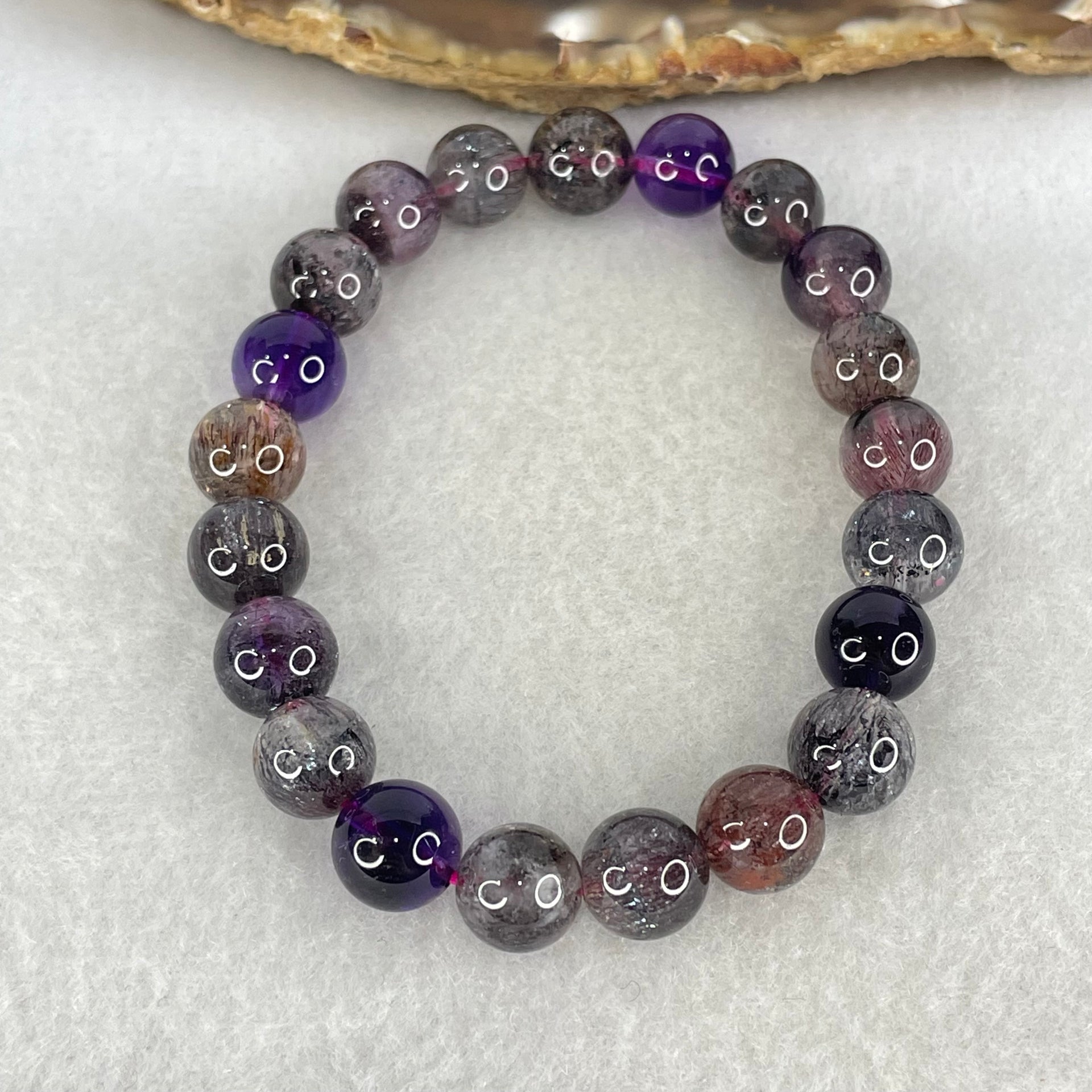 Good Grade Natural Blackcurrant Super 7 Beads Bracelet 22.74g 16cm 9.4mm 21 Beads - Huangs Jadeite and Jewelry Pte Ltd
