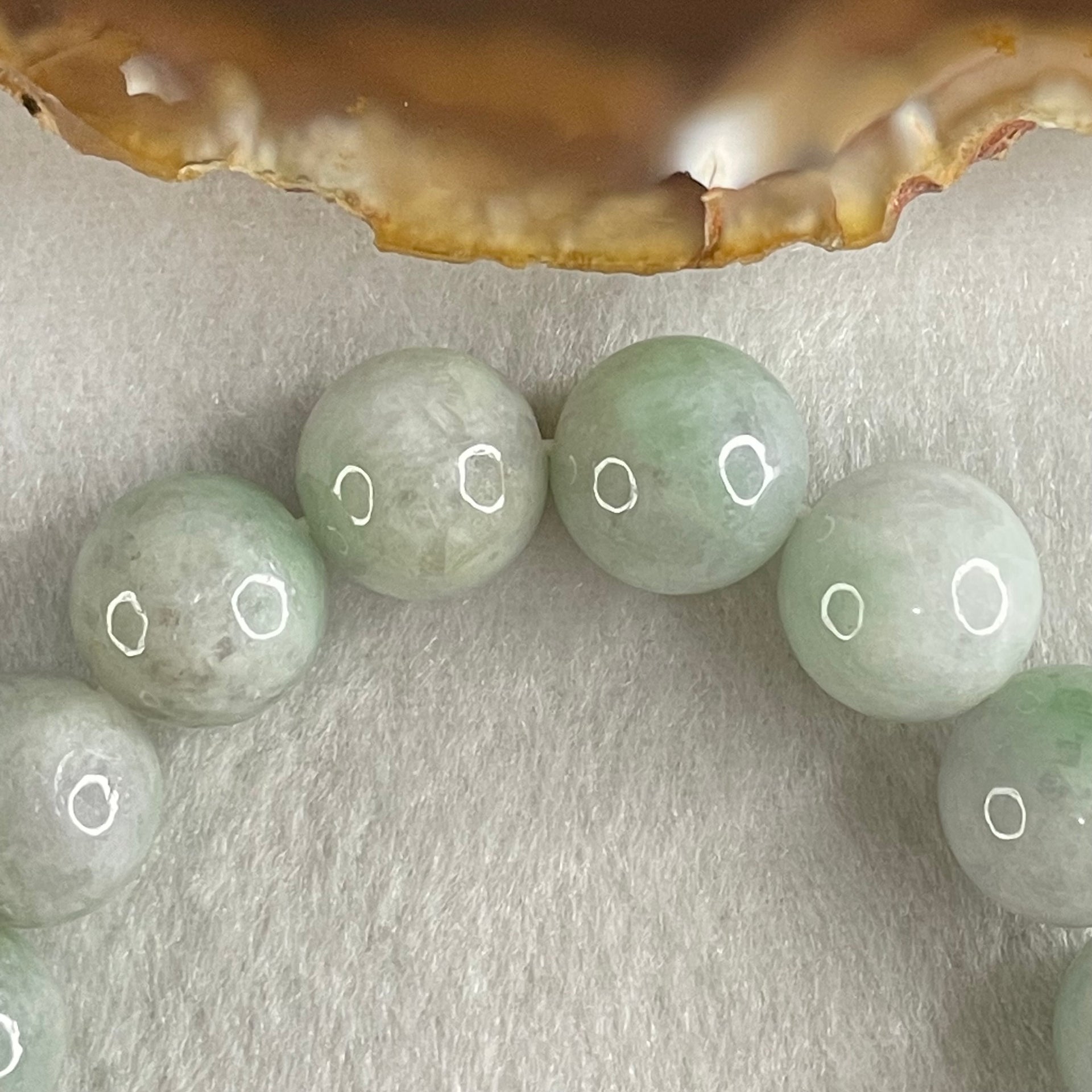 Type A Light Green with Light Lavender with Blueish Green Piao Huan Jadeite Beads Bracelet 47.41g 15cm 12.1mm 16 Beads - Huangs Jadeite and Jewelry Pte Ltd