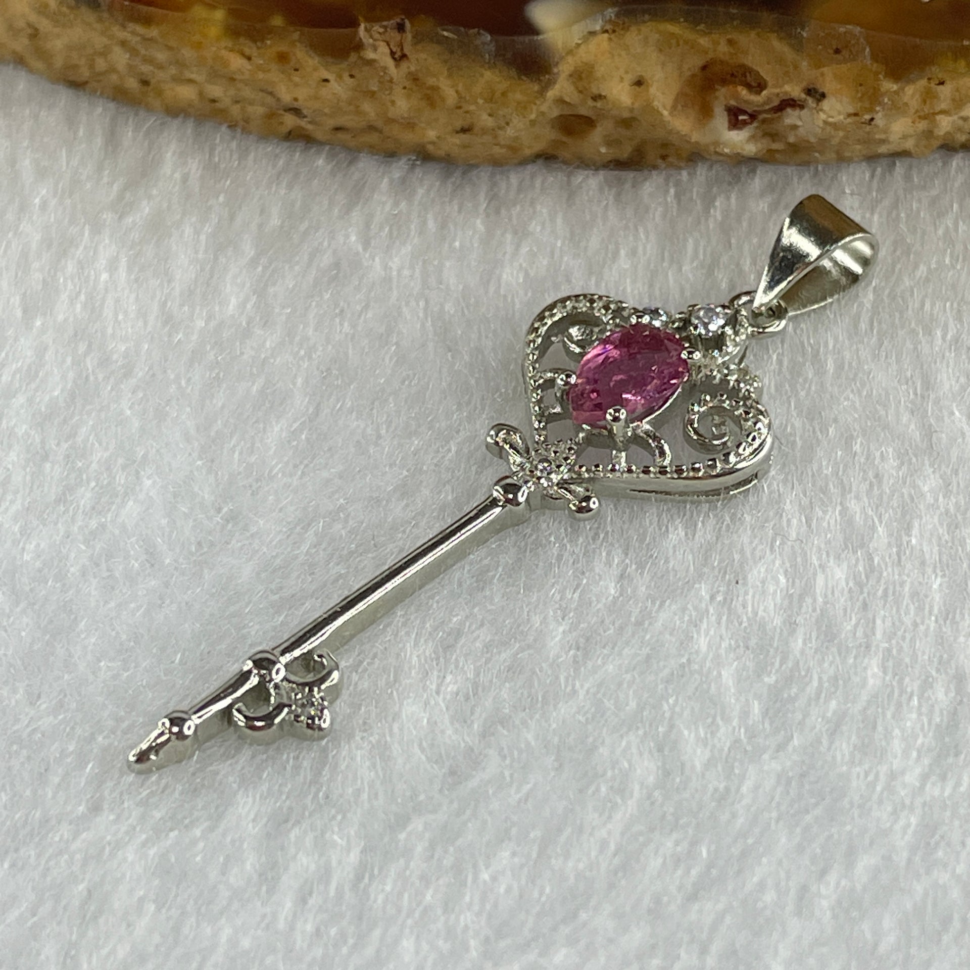 Natural Tourmaline Crystal Key with Charm Pendant in S925 Sliver 1.38g 5.2 by 3.8 by 2.0mm - Huangs Jadeite and Jewelry Pte Ltd