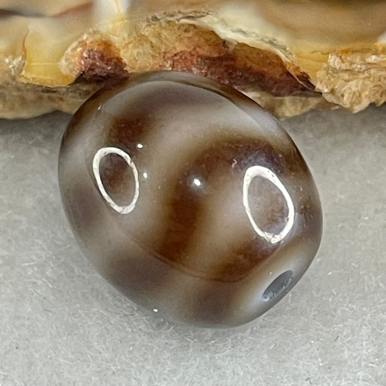 Natural Powerful Tibetan Old Oily Agate Water Wave Daluo Amulet (Tian Zhu) Dzi Bead 2.95g 13.9 by 12.3mm - Huangs Jadeite and Jewelry Pte Ltd