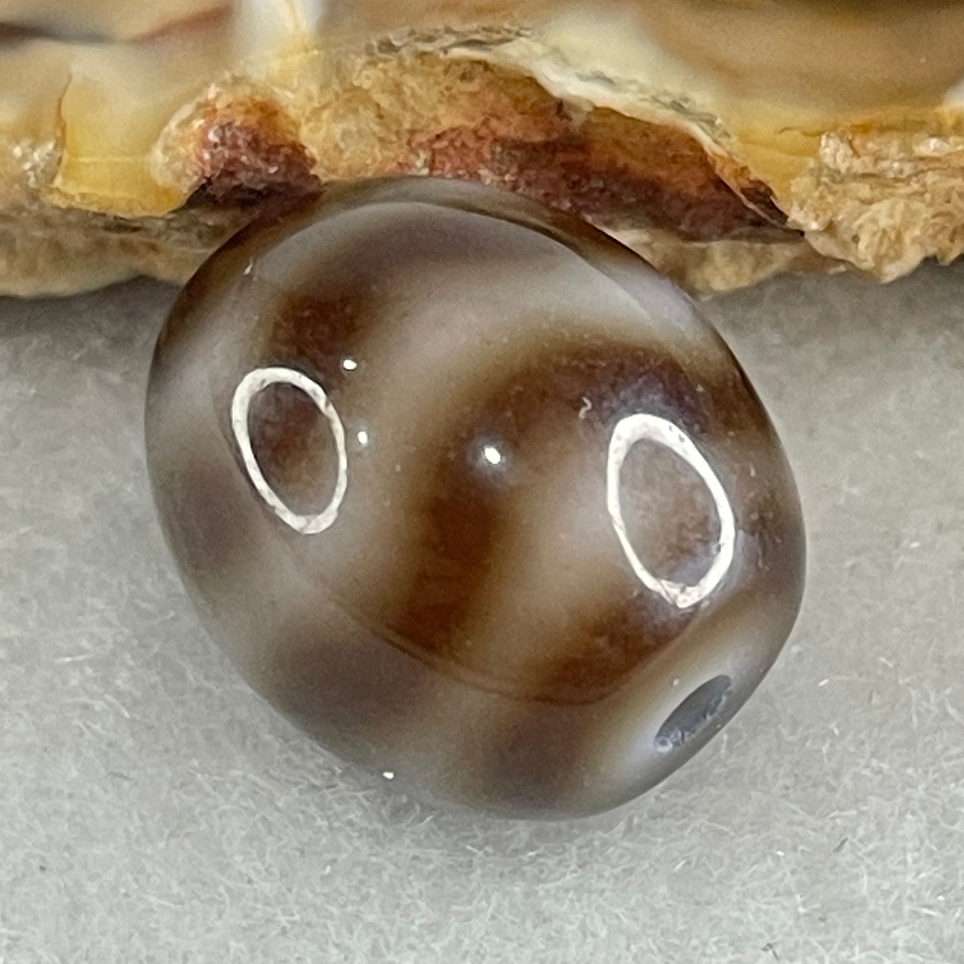 Natural Powerful Tibetan Old Oily Agate Water Wave Daluo Amulet (Tian Zhu) Dzi Bead 2.95g 13.9 by 12.3mm - Huangs Jadeite and Jewelry Pte Ltd