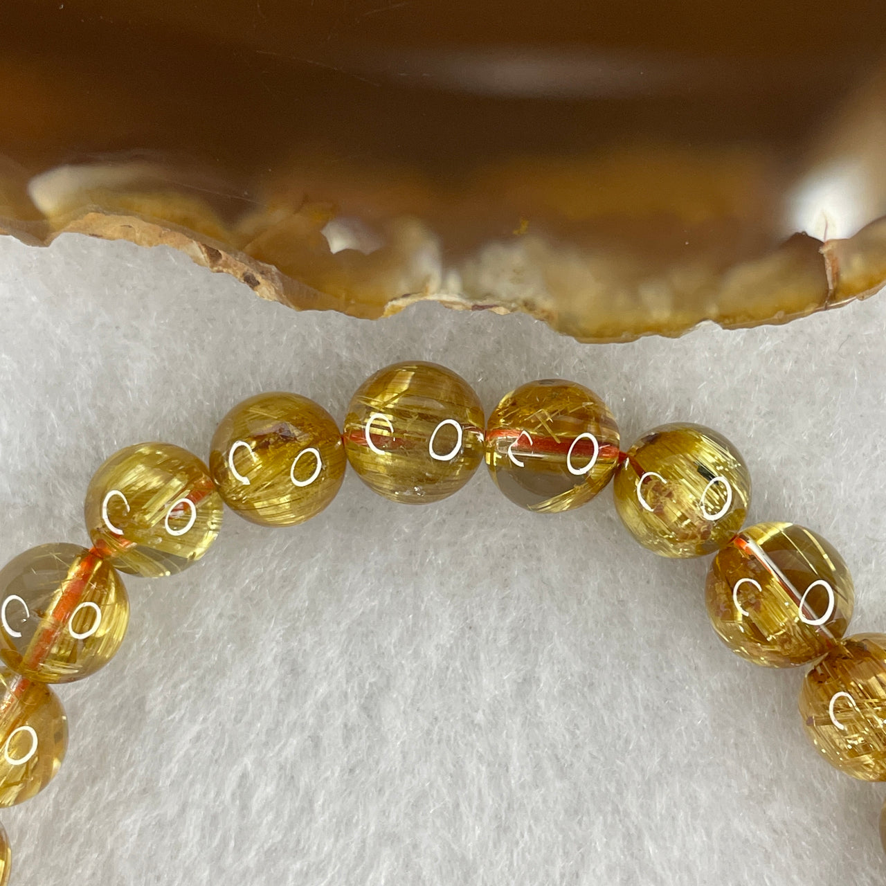 Certified Very Very Good Grade Natural Golden Rutilated Quartz Beads Bracelet | 8.4mm Golden Hair Crystal Wealth (18.13g | 15.5cm Wrist Sizing | 23 Beads)