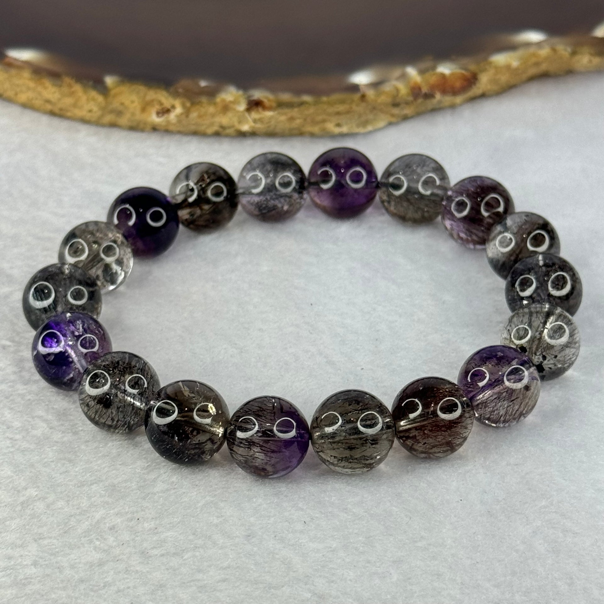 Very Good Grade Natural Transparent Dark Black Super 7 Beads Bracelet 非常好的等级天然透明深黑色超级七珠手链 39.27g 18cm 11.8mm 18 Beads - Huangs Jadeite and Jewelry Pte Ltd