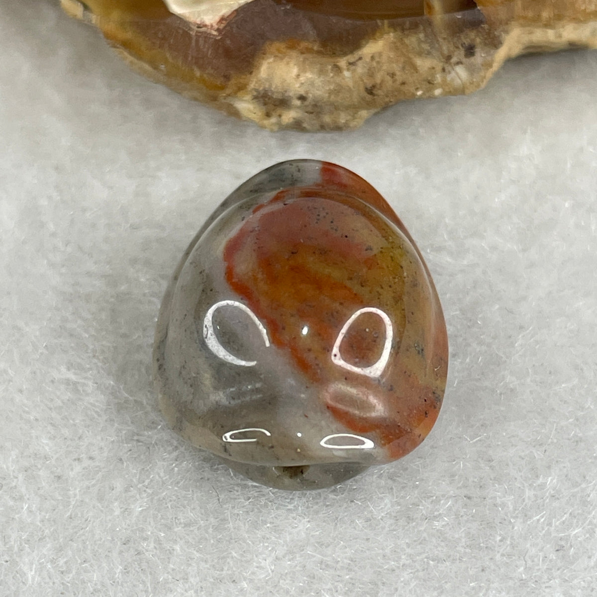 Natural Grey & Red Agate Turtle Shell Charm Pendant | Carved Banded Agate Longevity Talisman (4.56g | 19.8 x 16.1 x 11.2mm)