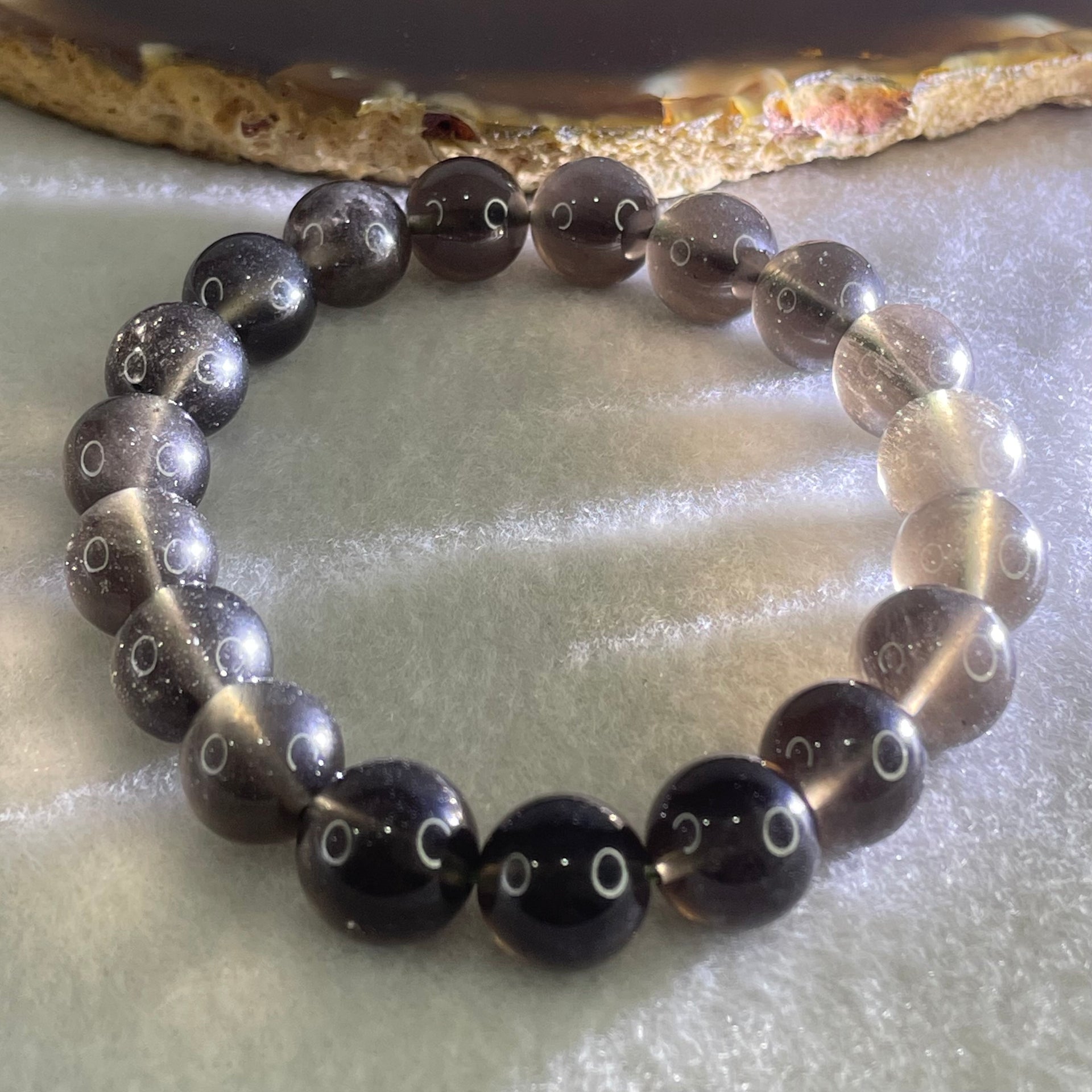 Natural Smoky Quartz Beads Bracelet 24.38g 15.5cm 10.2mm 19 Beads - Huangs Jadeite and Jewelry Pte Ltd