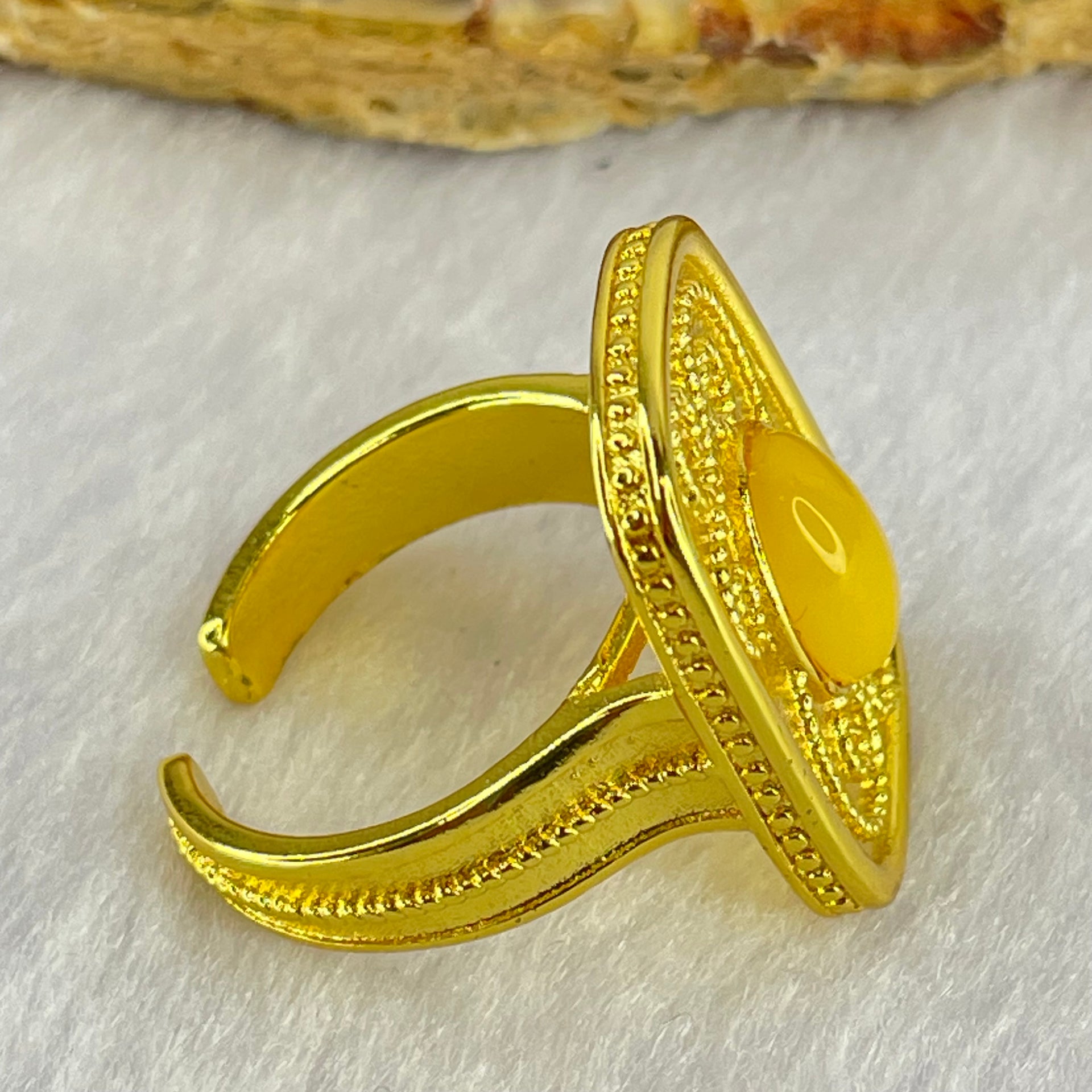 Natural Butterscotch Amber in  Sliver Gold Color Ring (Adjustable Size) 7.47g 10.1 by 6.8 by 3.5mm - Huangs Jadeite and Jewelry Pte Ltd