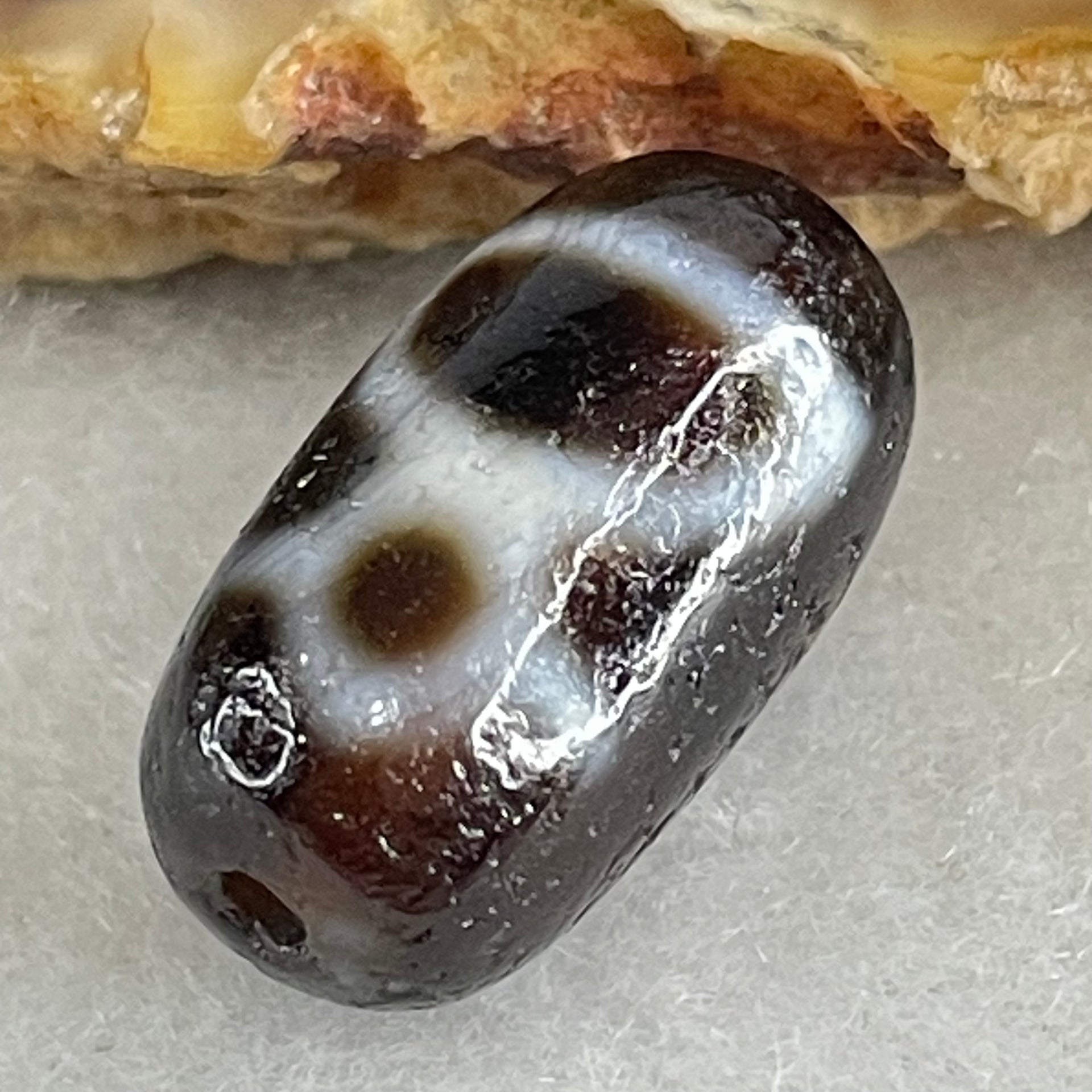 Natural Powerful Tibetan Old Oily Agate 2 Cai Shen Dzi Bead Heavenly Master (Tian Zhu) 2.85g 18.6 by 10.0mm - Huangs Jadeite and Jewelry Pte Ltd