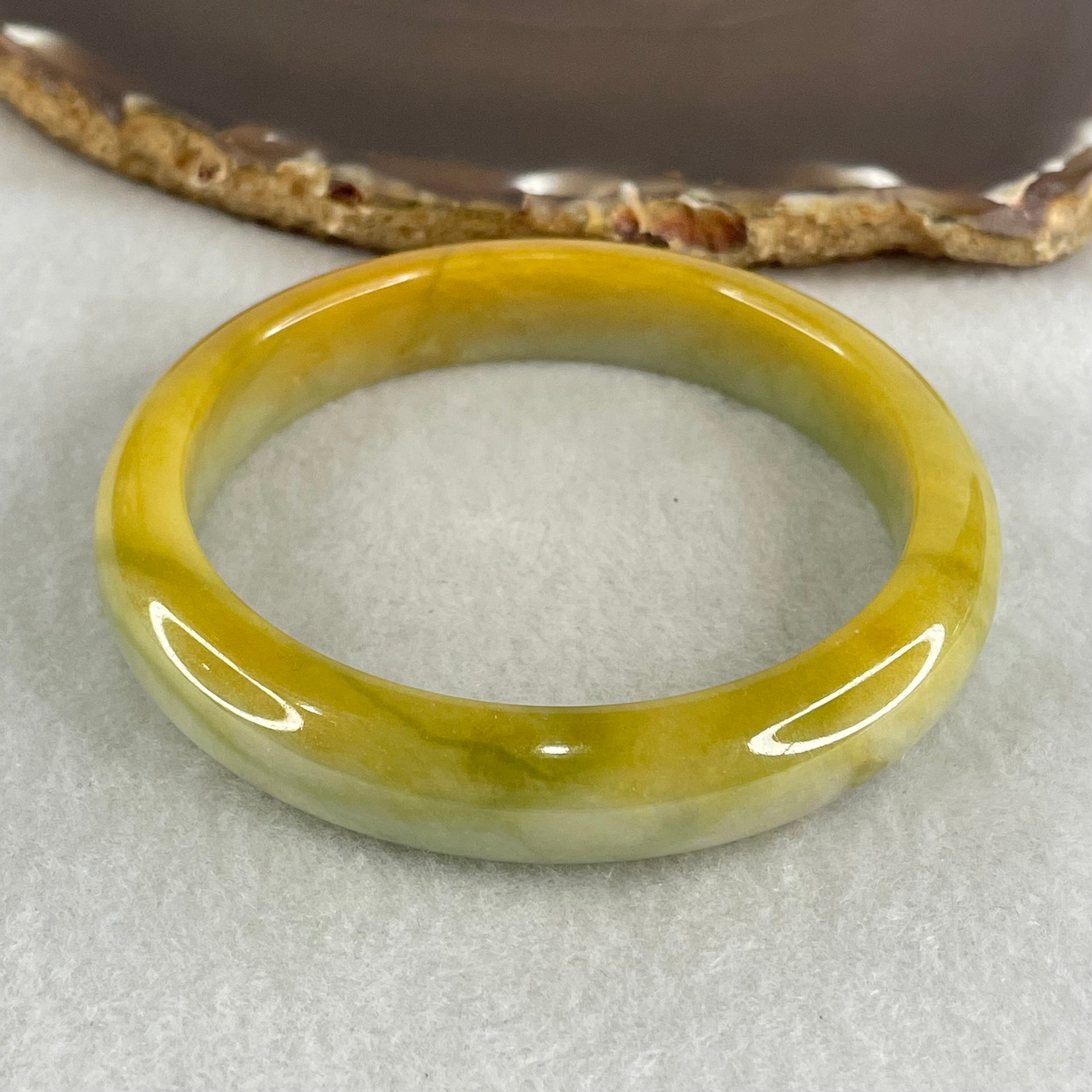 Type A Yellow with Light Green Jadeite Bangle 50.33g Inner Diameter 57.8mm 12.0 by 7.8mm (Internal Lines) - Huangs Jadeite and Jewelry Pte Ltd