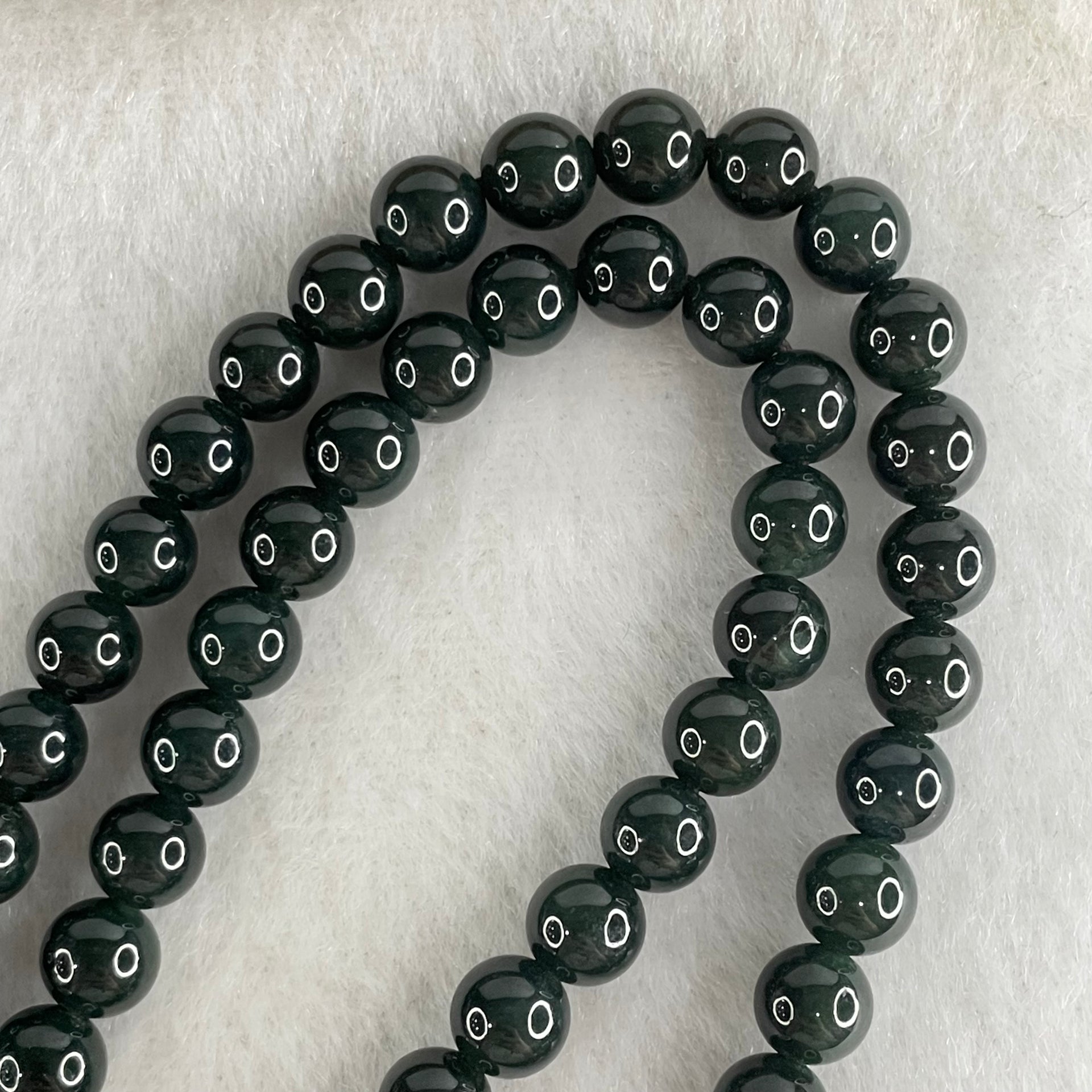 Rare High End Type A Fully Translucent Black Omphacite Jadeite Beads Necklace 34.77g 60cm 5.7mm 108 Beads - Huangs Jadeite and Jewelry Pte Ltd