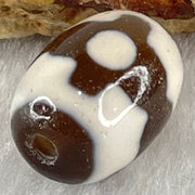 Natural Powerful Tibetan Old Oily Dark Brown With White Agate 3 Eyes Dzi Bead Heavenly Master (Tian Zhu) 三眼天诛 4.25g 17.1 by 12.9mm - Huangs Jadeite and Jewelry Pte Ltd