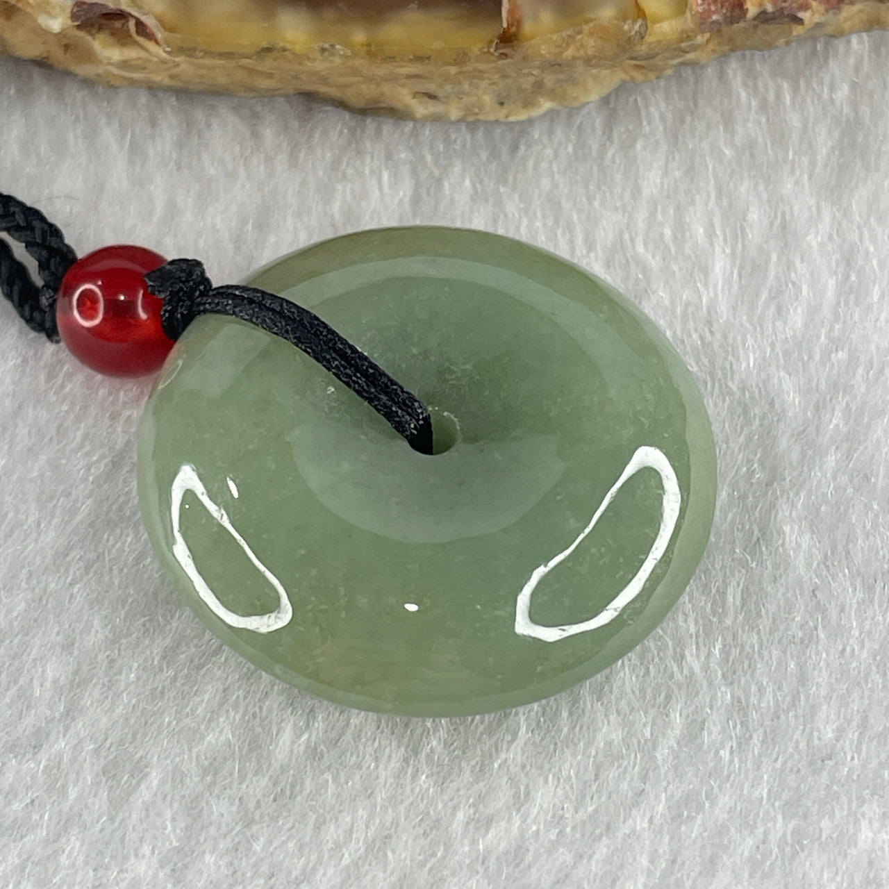 Natural Type A Green Jadeite Ping An Kou Donut Pendant in String Necklace 9.58g 24.7 by 7.1mm - Huangs Jadeite and Jewelry Pte Ltd