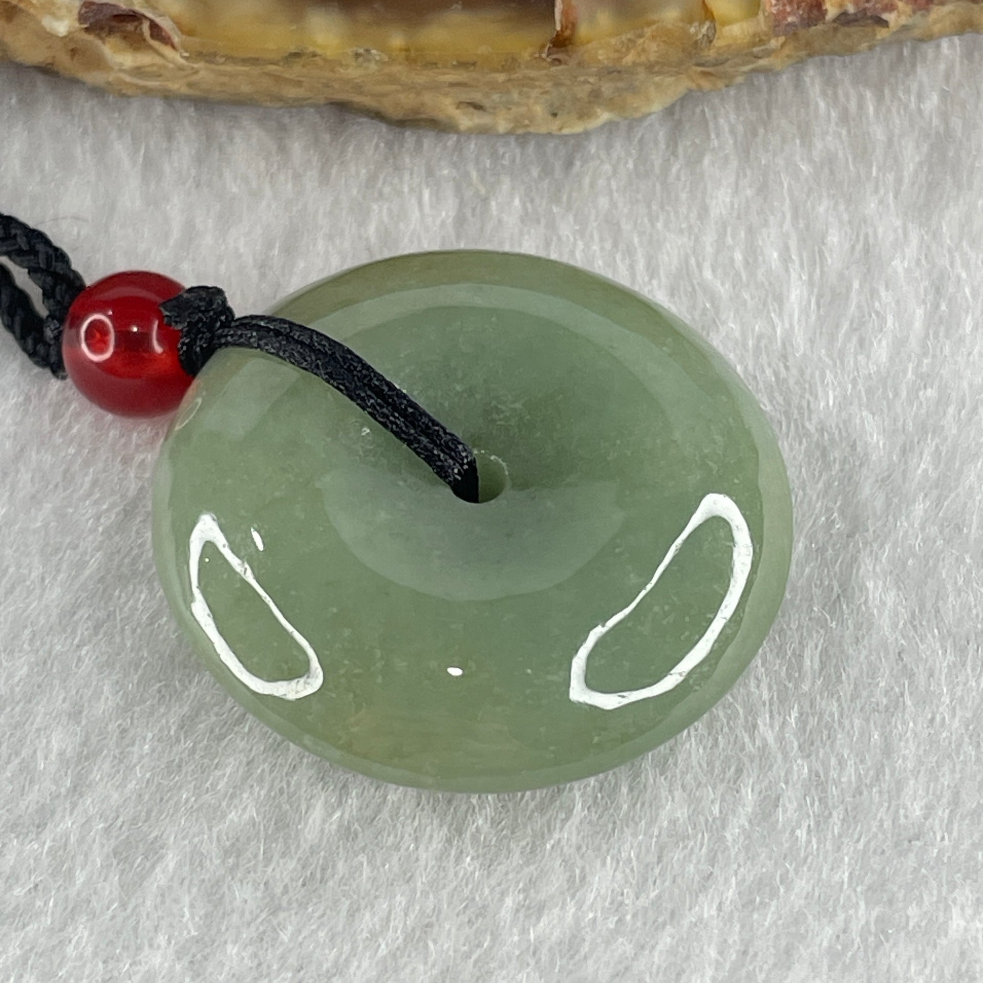 Natural Type A Green Jadeite Ping An Kou Donut Pendant in String Necklace 9.58g 24.7 by 7.1mm - Huangs Jadeite and Jewelry Pte Ltd