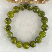 Natural Green Serpentine Jade Beads Bracelet 天然山由玉手链 42.89g 16.5cm 12.4mm 17 Beads - Huangs Jadeite and Jewelry Pte Ltd